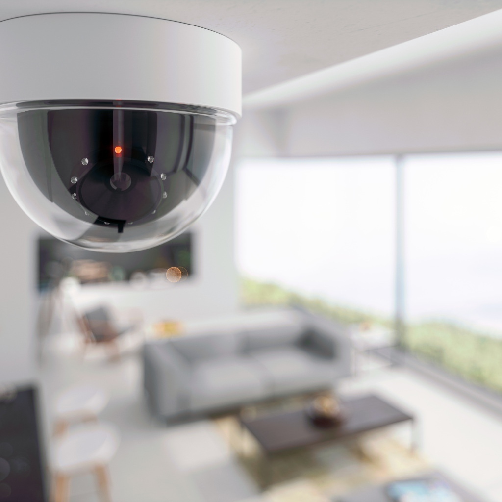 security cameras with living area in the background